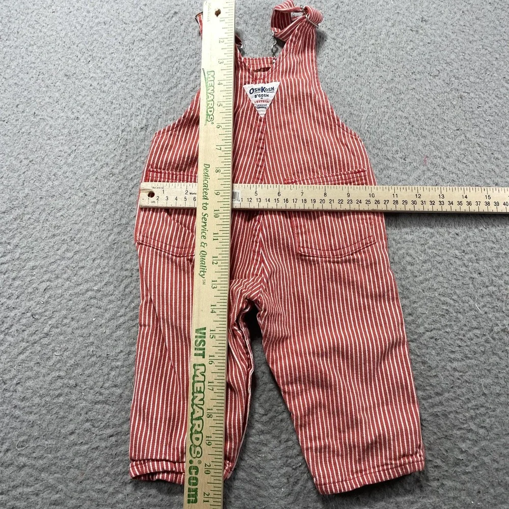 VTG 80s OshKosh B'gosh Vestbak Overalls Infant Boys 6-9M Red Stripe Denim USA